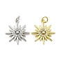 Brass Micro Pave Cubic Zirconia Pendants, with Jump Ring, Sun Charm