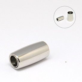 304 Stainless Steel Magnetic Clasps with Glue-in Ends, Barrel, 18x8.8mm, Hole: 5mm