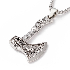 Alloy Axe Pendant Necklace with 304 Stainless Steel Box Chains for Men Women