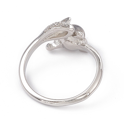 Snake Natural Labradorite Finger Rings, Platinum Tone Brass Jewelry for Women