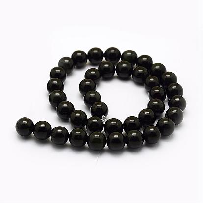 Natural Green Eyes Obsidian Beads Strands, Round