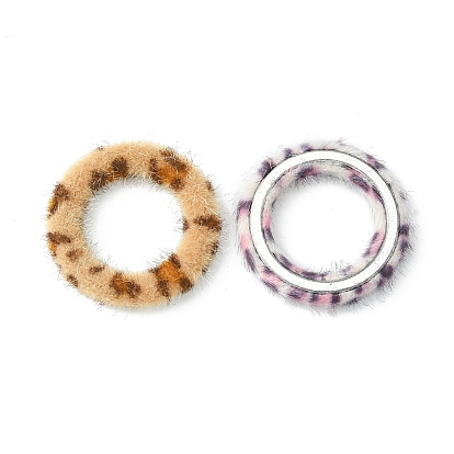 Cloth Fabric/Faux Mink Fur Covered Linking Rings, with Aluminum Bottom, Ring, Platinum