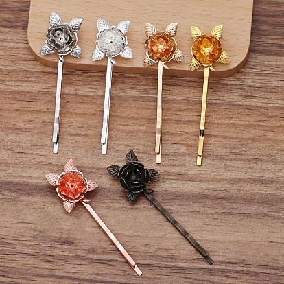 Iron Hair Bobby Pin Findings, with Flower Brass Findings