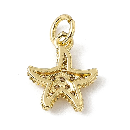 Brass Micro Pave Cubic Zirconia Charms, with Jump Rings, Starfish Charms