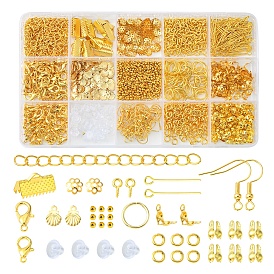 DIY Jewelry Making Finding Kit, Including Iron Bead Tips & Chain Extender & Earring Hooks & Peg Bails & Eye Pin, Alloy Clasps, 304 Stainless Steel Pendants, Brass Jump Rings, Plastic Ear Nut