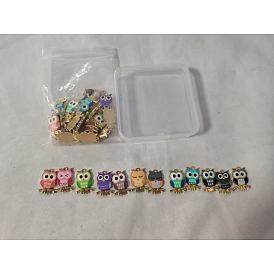 36Pcs 12 Colors Alloy Enamel Pendants, Owl Charm, Cadmium Free & Nickel Free & Lead Free, Golden