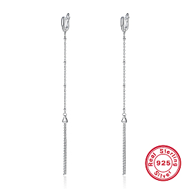 Rhodium Plated 925 Sterling Silver Hoop Earrings, Chains Tassel Earrings, with 925 Stamp