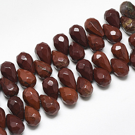 Natural Red Rainbow Jasper Beads Strands, Top Drilled Beads, Faceted, Teardrop