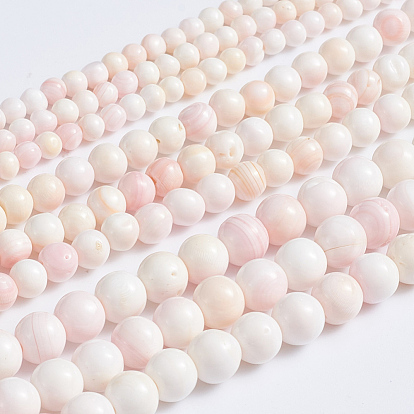 Brins de perles de coquillage rose naturel, ronde