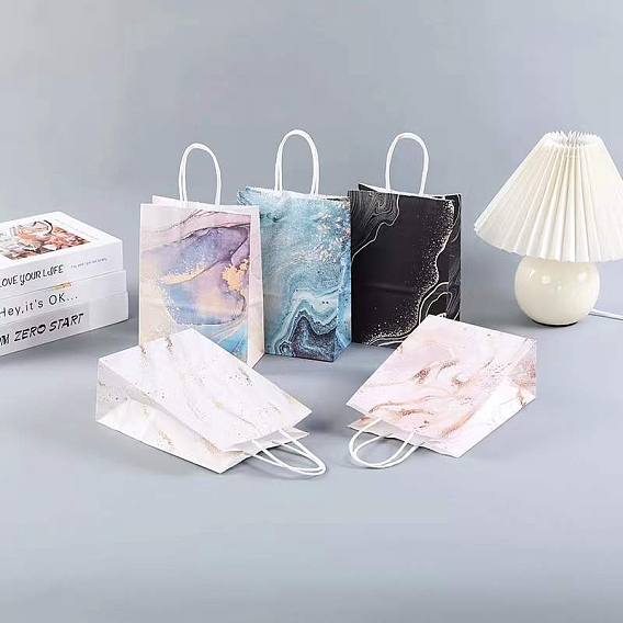 Sacs en papier kraft, avec une poignée, sacs-cadeaux, sacs à provisions, rectangle avec motif en marbre