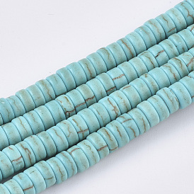 Synthetic Turquoise Beads Strands, Dyed, Heishi Beads, Flat Round/Disc