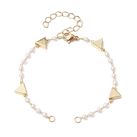 Fabrication de bracelets de chaînes de perles d'imitation en plastique ccb faites à la main, avec triangle en laiton et fermoir mousqueton, convient aux breloques de connecteur