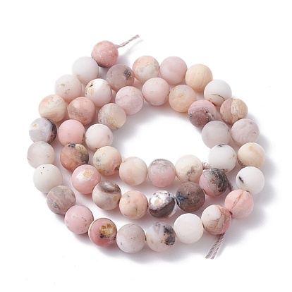 Rose naturel perles d'opale brins, givré, ronde