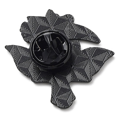 Loro con alfileres de esmalte de flores, insignia de aleación negra de electroforesis para ropa de mochila