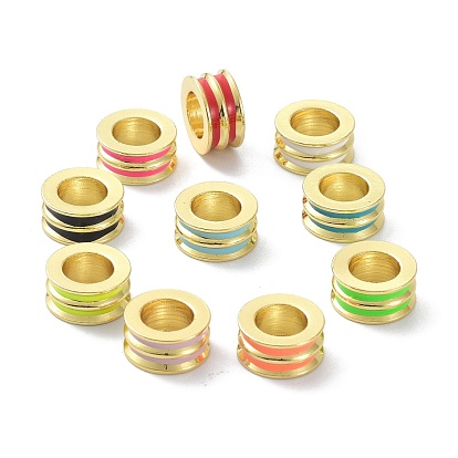 Brass Enamel European Beads, Large Hole Beads, Long-Lasting Plated, Lead Free & Cadmium Free, Real 18K Gold Plated, Column