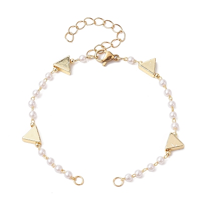 Handmade CCB Plastic Imitation Pearl Beaded Chains Bracelet Making, with Brass Triangle & Lobster Claw Clasp, Fit for Connector Charms