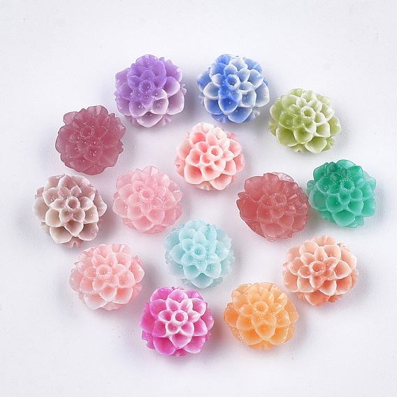 Perles de corail synthétiques, teint, fleur de lotus
