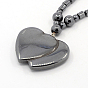 Coeur à coeur hématite synthétique magnétique colliers de perles, avec fermoir magnétique en laiton, 18.1 pouce