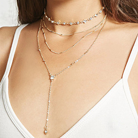 Boho Tassel Layered Diamond Y-Necklace Set for Women - Elegant Statement Jewelry