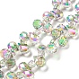 Electroplate Transparent Glass Beads Strands, Rainbow Plated, Faceted Teardrop, Top Drilled