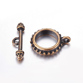 Tibetan Style Toggle Clasps, Cadmium Free & Nickel Free & Lead Free, Ring: about 17.5mm wide, 22mm long, Bar: 6mm wide, 21.5mm long, hole: 3mm
