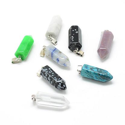 Gemstone Pointed Pendants, with Platinum Tone Brass Findings, Bullet
