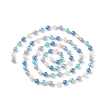 5 pcs 5 chaîne de perles de verre faites à la main de couleur, avec épingles à œil en fer plaqué or, non soudée