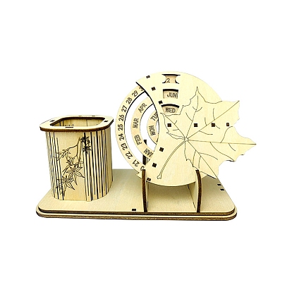 Bricolage 3d puzzle en bois, kits de modèle de calendrier perpétuel d'artisanat, avec porte-stylo, jouet d'assemblage de cadeau en bois pour enfants, ami