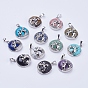 Gemstone Pendants, with Brass Findings, Flat Round with Fox, Platinum