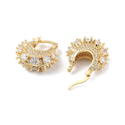 Clear Cubic Zirconia Teardrop Thick Hoop Earrings, Brass Jewelry for Women, Cadmium Free & Lead Free