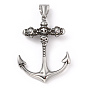 304 Stainless Steel Pendants, with 201 Stainless Steel Snap on Bails, Anchor with Skull Charm