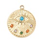 Ion Plating(IP) 304 Stainless Steel Pendants, with Rhinestones & Imitation Turquoise, Textured, Flat Round with Eye