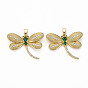 Brass Micro Pave Green Cubic Zirconia Pendants, Nickel Free, Autumn Pendants, Dragonfly