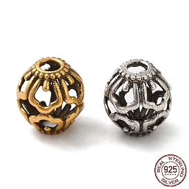 925 Sterling Silver Beads, Hollow Round, with S925 Stamp