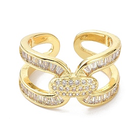 Real 18K Gold Plated Wide Band for Women, Brass Micro Pave Cubic Zirconia Cuff Rings