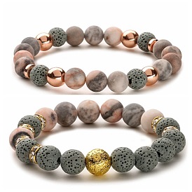 Natural Lava Stone Beaded Bracelet with Energy from Yoga and Zebra Stones