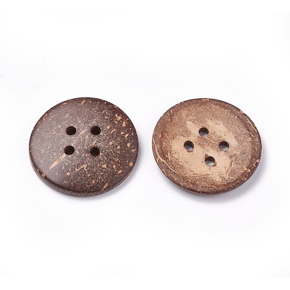Coconut Buttons, Flat Round, 4-Hole