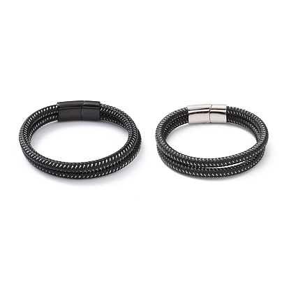 Pulsera de dos vueltas de cordón trenzado de microfibra negra con 304 cierres magnéticos de acero inoxidable, pulsera punk para hombres y mujeres