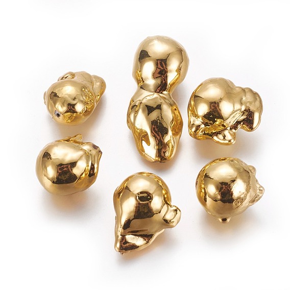 Perlas barrocas naturales perlas cultivadas de agua dulce, con oro chapado fornituras de latón, pepitas