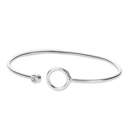 SHEGRACE Simple Design 925 Sterling Silver Cuff Bangle, Circle with Grade AAA Cubic Zirconia, 190mm
