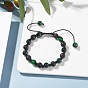 Round Stone Braided Bead Bracelets Set, Natural Tiger Eye & Synthetic Black Stone Beads Stackable Bracelets for Women
