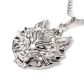 Alloy Wolf Pendant Necklace with 201 Stainless Steel Box Chains, Gothic Jewelry for Men Women