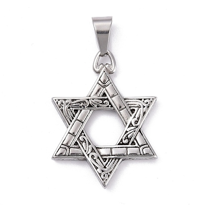 316 хирургические подвески из нержавеющей стали, для евреев, звезда Давида, 46x36x4 мм, отверстие : 7x10 мм