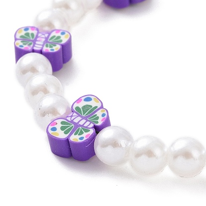 Cute Polymer Clay & ABS Plastic Pearl Beaded Necklace & Stretch Bracelet, Jewelry Set for Kids