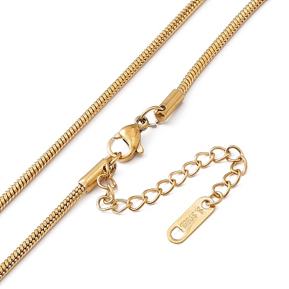 Collier pendentif strass avec 304 chaînes serpent rondes en acier inoxydable pour femme, or