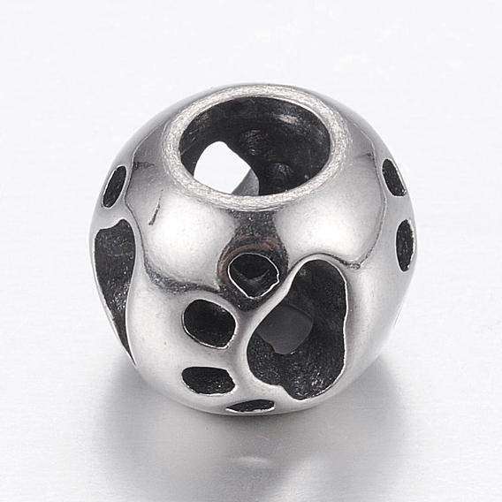 304 acier inoxydable perles européennes, Perles avec un grand trou   , rondelle avec empreinte de chien
