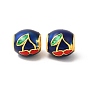 Rack Plating Alloy Enamel European Beads, Large Hole Bead, Drum Bead with Cherry, Matte Gold Color