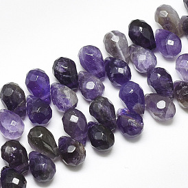 Natural Amethyst Beads Strands, Top Drilled Beads, Faceted, Teardrop