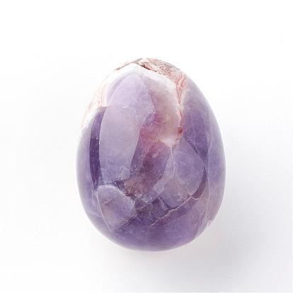 Piedra de huevo de piedra preciosa de amatista natural, Piedra de palma de bolsillo para aliviar la ansiedad, meditación, decoración de Pascua.
