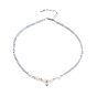 Clear Cubic Zirconia Star Charm Necklace with Natural Angelite & Imitation Pearl Beaded Chains for Women